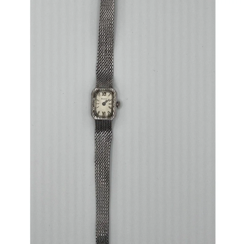 Bulova Vintage Cocktail Watch Womens Silver 10K RGP Mesh Band Needs Battery